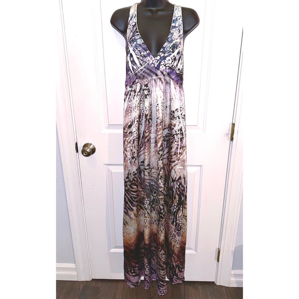 S-Twelve purple sequin print halter maxi dress